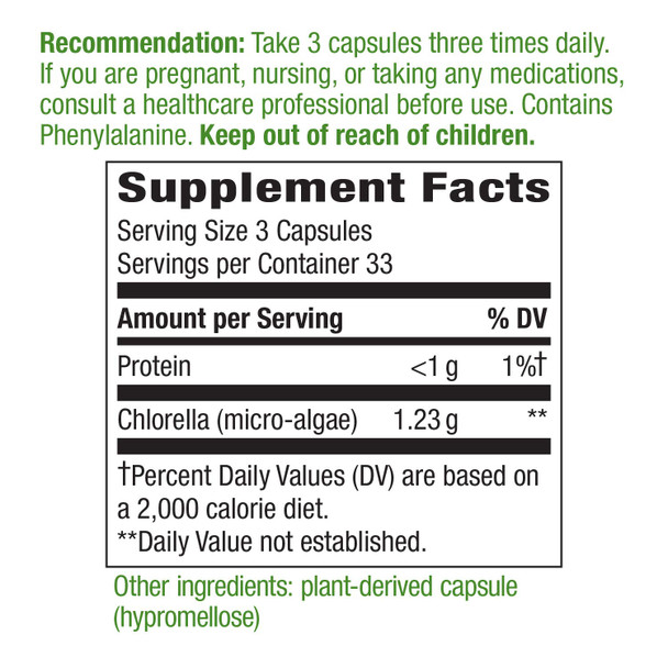 Nature'S Way Chlorella Micro-Algae, 1,230 Mg Per Serving, 100 Vcaps