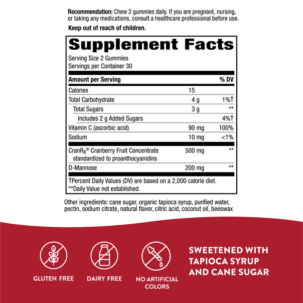 Nature'S Way Cranrx Cranberry Gummies, Urinary Tract Health Support* Supplement With D-Mannose + Vitamin C, 60 Gummies