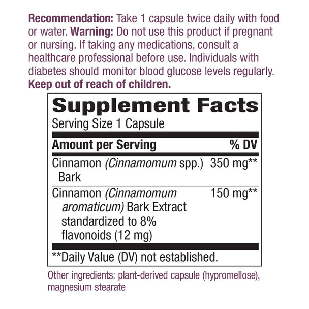 Nature'S Way Premium Extract Cinnamon Standardized To 8% Flavonoids 120 Vcaps