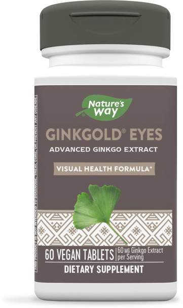 Nature'S Way Ginkgold Eyes, Gingko Biloba Supplement For Adults, Visual Health Formula*, Gluten Free, 60Mg Ginkgo Biloba Extract Per Serving, 60 Tablets