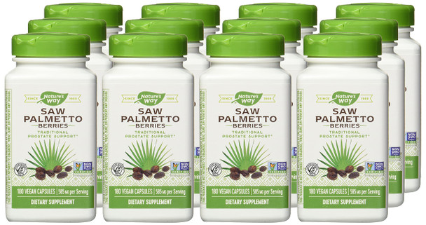 Nature'S Way Nature'S Way Saw Palmetto Berries; 585 Mg; Non-Gmo Project Verified; Tru-Id Certified; 180 Vcaps, 180 Count (Pack Of 12)