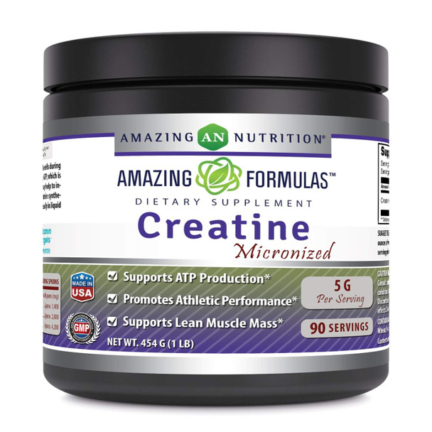 Amazing Formulas Micronized Creatine Monohydrate - 5000 Mg Micronized Creatine Per Serving - Ideal Pre & Post Workout Supplement (1 Lb (Unflavored))