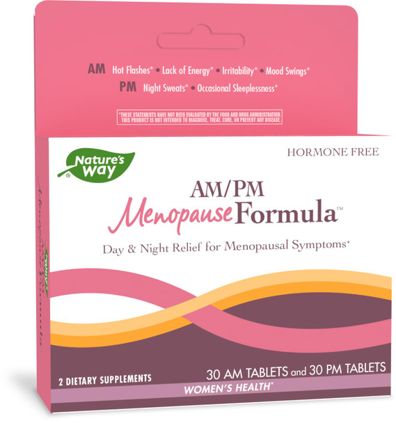 Nature'S Way Am/ Pm Menopause And Hot Flash Relief*, Hormone-Free Formulas Including Black Cohosh, L-Theanine And Valerian, 60 Tablets