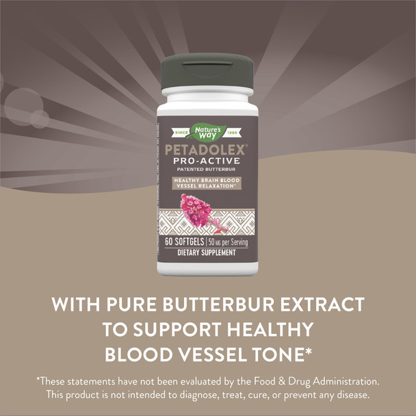 Nature'S Way Petadolex Pro-Active, Blood Vessel Health And Relaxation In The Brain With Patented Butterbur*, 60 Softgels