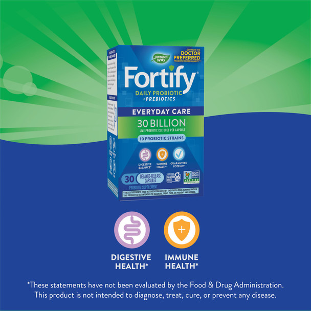 Nature'S Way Fortify Daily Probiotic + Prebiotic For Men And Women, 30 Billion Live Cultures, Digestive And Immune Health Support* Supplement, 30 Capsules