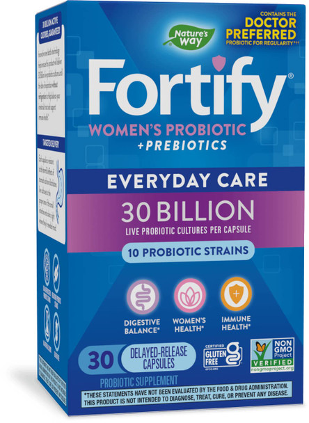 Nature'S Way Fortify Probiotics For Women + Prebiotic, Digestive*, Immune*, And Vaginal Health Support*, 30 Capsules