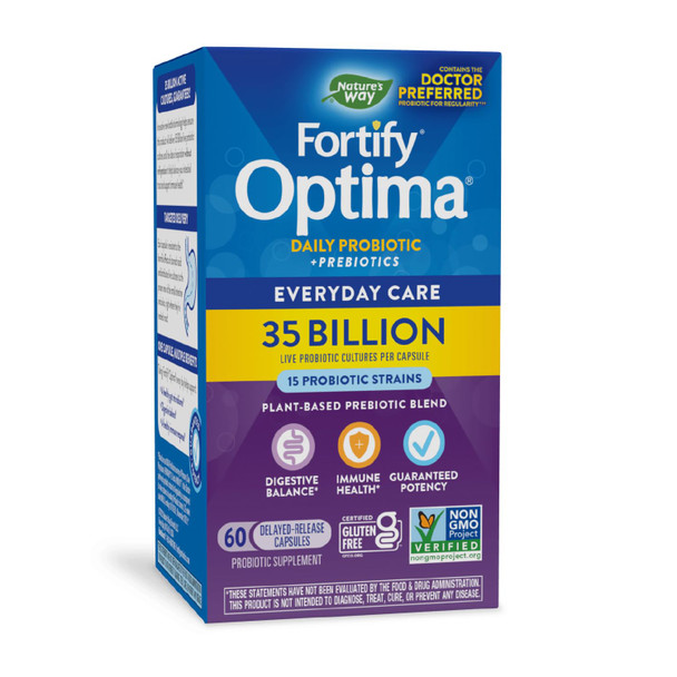 Nature’S Way Fortify Optima Daily Probiotic, 35 Billion, 15 Strains, Prebiotic, 60 Capsules