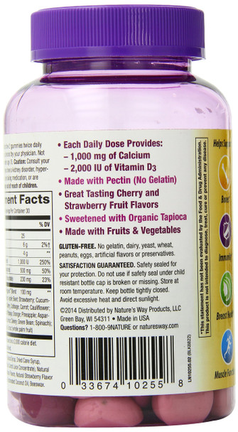 Nature'S Way Premium Daily Calcium + Vitamin D3 Gummy, Bone And Immune Support*, Strawberry And Raspberry Lemonade Flavored, 60 Gummies