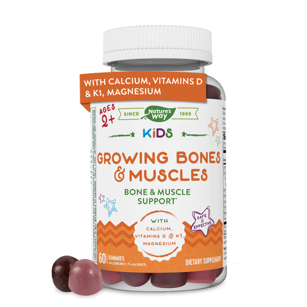 Nature'S Way Kids Growing Bones & Muscles With Calcium & Vitamin D, Ages 2 And Over, Wildberry Flavored, 60 Gummies