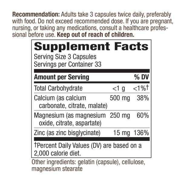 Nature'S Way Calcium Magnesium & Zinc 765 Mg Per Serving 100 Capsules