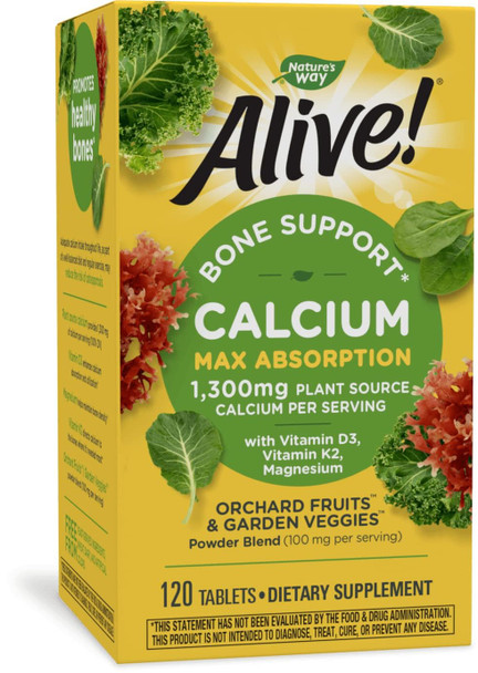 Nature'S Way Alive! Calcium Bone Support* Supplement, Vitamin D3, K2 & Magnesium, 120 Tablets