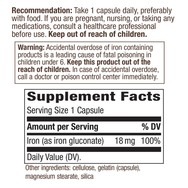 Nature'S Way Iron Supports Healthy Red Blood Cells* 18Mg Per Serving 100 Capsules