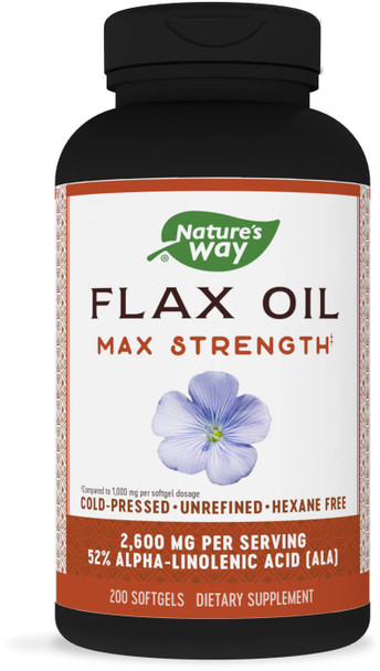 Nature'S Way Flax Oil Max Strength‡, Supports Heart Health*, 200 Softgels