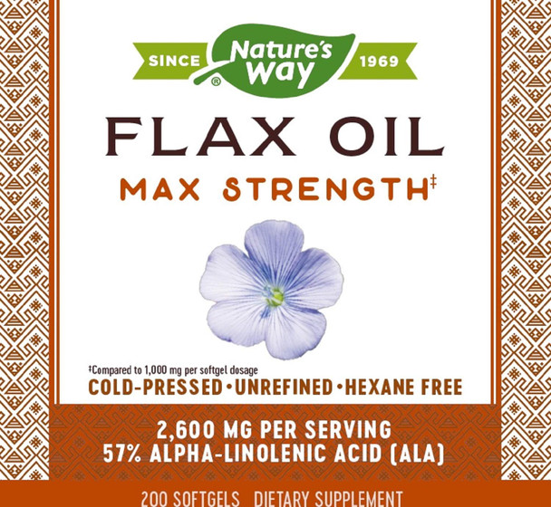 Nature'S Way Flax Oil Max Strength‡, Supports Heart Health*, 200 Softgels