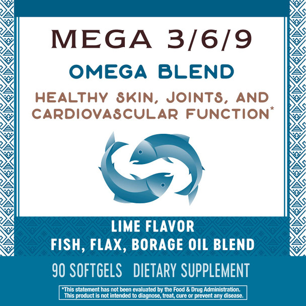 Nature'S Way Mega 3/6/9 Omega Blend, Non-Gmo, Fish | Flax | Borage | Oils, Lime Flavor, 90 Count