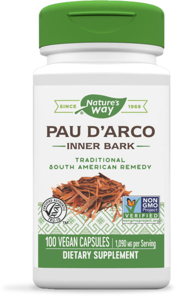 Nature'S Way Premium Herbal Pau D'Arco Inner Bark, Traditional South American Ingredient, 1,090 Mg Per Serving, 100 Capsules