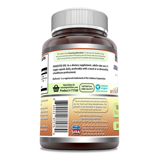 Amazing Formulas Coq10 With Bioperine | 100 Mg Per Serving Supplement | 60 Veggie Capsules | Non-Gmo | Gluten Free