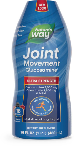 Nature'S Way Joint Movement Glucosamine Fast Absorbing Liquid Ultra Strength Supports Healthy Bones  Chondroitin And Msm With Vitamin D3 Berry Flavored 16 Fl Oz (Packaging May Vary)