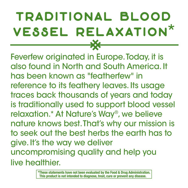 Nature'S Way Feverfew Herb, Traditional Blood Vessel Relaxation*, 380 Mg, 180 Vegan Capsules