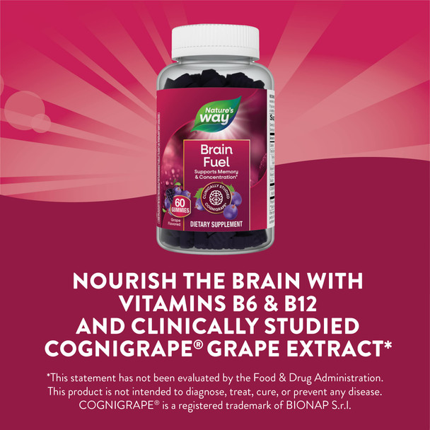 Nature'S Way Brain Fuel, Supports Memory And Concentration*, Clinically Studied Cognigrape, 60 Gummies, Grape Flavored
