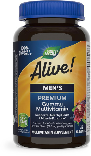 Nature'S Way Alive! Men'S Premium Gummy Multivitamin, Full B Vitamin Complex To Support Daily Energy Metabolism*, 75 Gummies