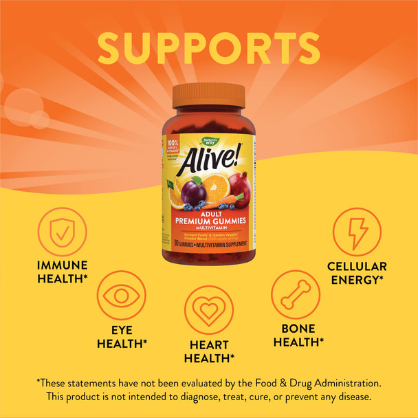 Nature'S Way Alive! Adult Premium Multivitamin Gummy, Full Vitamin B Complex, Supports Immune Health*, 90 Gummies