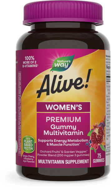 Nature'S Way Alive! Premium Women’S Gummy Multivitamins, Full Vitamin B Complex, Supports Immune Health*, Mixed Fruit Flavored, 75 Gummies