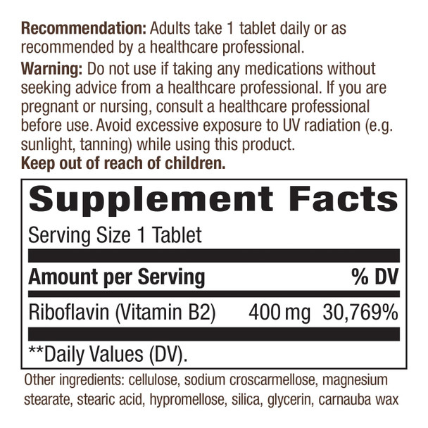 Nature'S Way Riboflavin Vitamin B2 Supports Cellular Energy* 30 Tablets