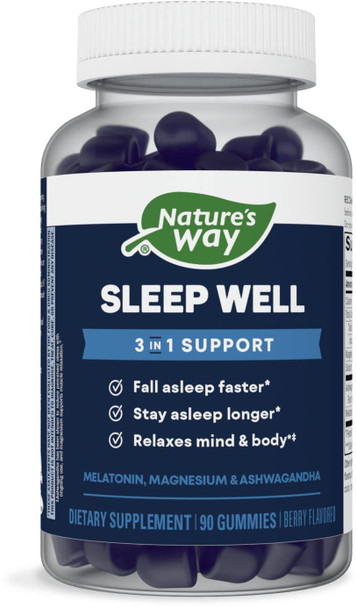 Nature'S Way Sleep Well Gummies For Adults With Melatonin, Ashwagandha And Magnesium, Berry Flavored, 90 Gummies