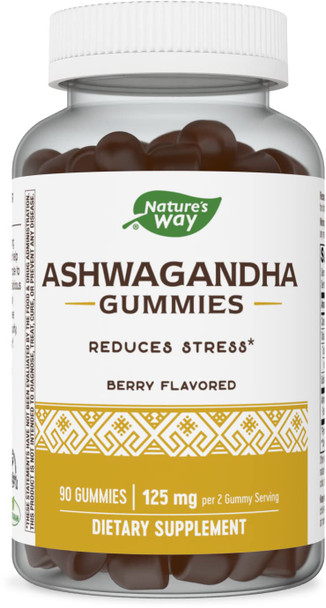 Nature'S Way Ashwagandha Stress Reducing Gummies With Adaptogenic Herb*, Berry Flavored, 125 Mg, 90 Gummies