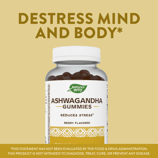 Nature'S Way Ashwagandha Stress Reducing Gummies With Adaptogenic Herb*, Berry Flavored, 125 Mg, 90 Gummies