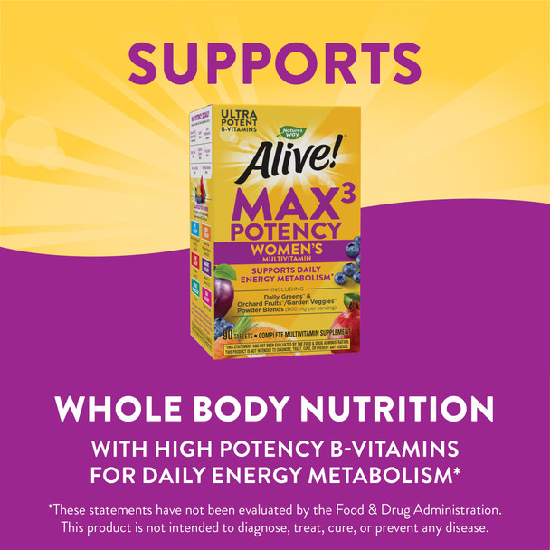 Nature'S Way Alive! Max3 Potency Women'S Multivitamin, Supports Daily Energy Metabolism*, 90 Tablets