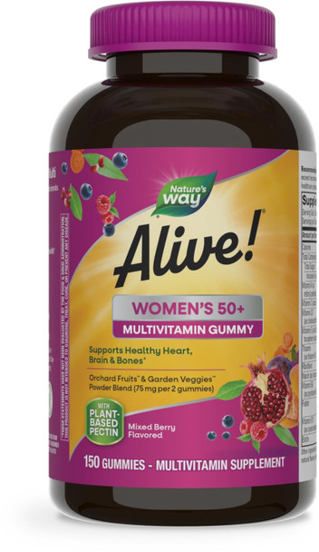 Nature'S Way Alive! Women’S 50+ Daily Gummy Multivitamins, Supports Multiple Body Systems*, Supports Healthy Heart, Brain & Bones,* B-Vitamins, Mixed Berry Flavored, 150 Gummies (Packaging May Vary)