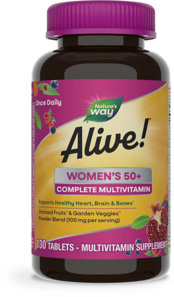 Nature'S Way Alive! Women'S 50+ Complete Multivitamin, Supports Healthy Heart, Brain, Bones*, B-Vitamins, Gluten Free, 130 Tablets (Packaging May Vary)