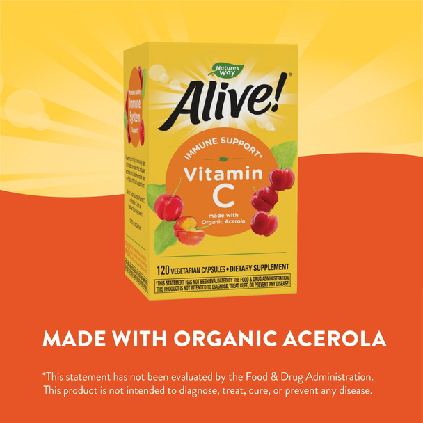 Nature'S Way Alive! Vitamin C Supplement With Organic Acerola, Immune Support*, 120 Capsules