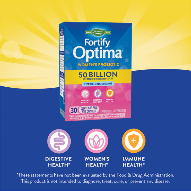 Nature'S Way Fortify Optima Daily Probiotic For Women, 50 Billion Live Cultures, Digestive And Immune Health Support Supplement*, 30 Vegan Capsules