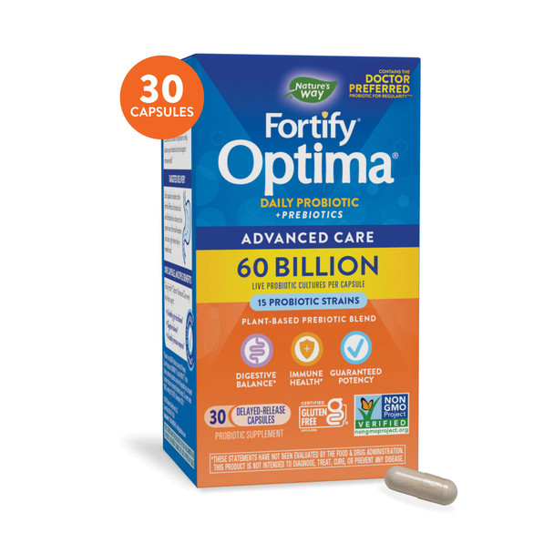Nature’S Way Fortify Optima Daily Probiotic 60 Billion 15 Strains Digestive And Immune Support* With Prebiotics 30 Capsules