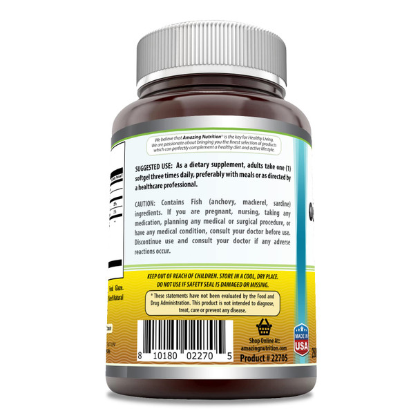 Amazing Omega Odorless Coated Fish Oil Supplement | 1000 Mg Per Serving | 250 Softgels | Non-Gmo | Gluten-Free | Made In Usa