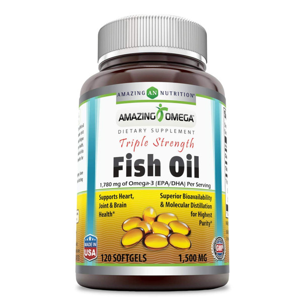 Amazing Omega Triple Strength Fish Oil Supplement | 1500 Mg Per Serving |120 Softgels | Non-Gmo | Gluten Free | Made In Usa