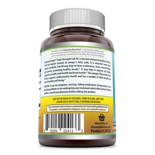 Amazing Omega Triple Strength Fish Oil Supplement | 1500 Mg Per Serving |120 Softgels | Non-Gmo | Gluten Free | Made In Usa