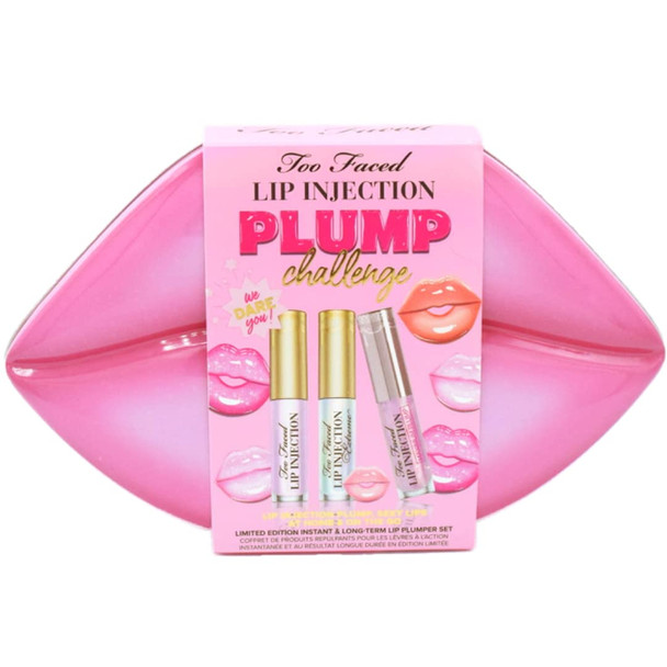 Too Faced Lip Injection Plump Challenge Instant & Long-Term Lip Plumper  Set: Lip Injection Plumping Lip Gloss, Extreme Lip Plumper, Maximum Plump Extra Strength Lip Plumper, 3 Count (Pack Of 1)