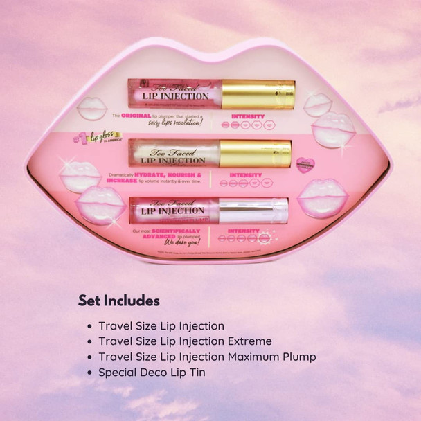 Too Faced Lip Injection Plump Challenge Instant & Long-Term Lip Plumper  Set: Lip Injection Plumping Lip Gloss, Extreme Lip Plumper, Maximum Plump Extra Strength Lip Plumper, 3 Count (Pack Of 1)