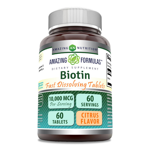 Amazing Formulas Biotin Fast Dissolving Supplement | 10000 Mcg | 60 Tablets | Citrus Flavor | Non-Gmo | Gluten Free | Made In Usa