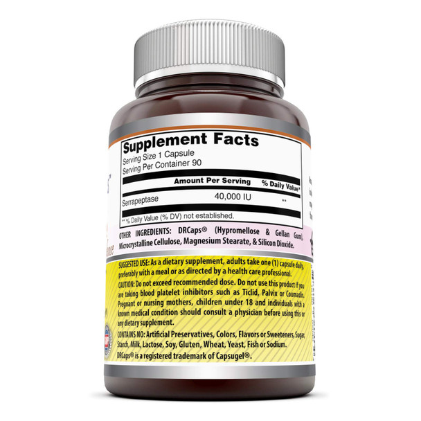 Amazing Formulas Serrapeptase Supplement | 40000 Iu| 90 Veggie Capsules |Non-Gmo| Gluten Free | Made In Usa