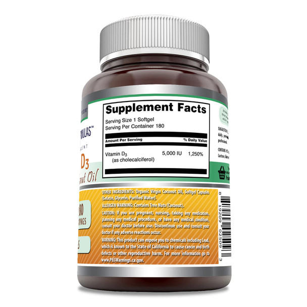 Amazing Formulas Vitamin D3 In Coconut Oil  Supplement | 5000 Iu | 180 Softgels | Non-Gmo | Gluten Free | Made In Usa