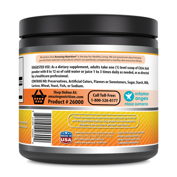 Amazing Formulas Citric Acid Powder Supplement | 100 Grams Per Serving | 454 Servings | Unflavored | Non-Gmo | Gluten-Free | Made In Usa