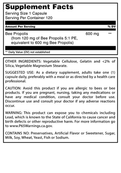 Amazing Formulas Bee Propolis Supplement | 600 Mg Per Serving | 120 Capsules | Non-Gmo | Gluten Free | Made In Usa