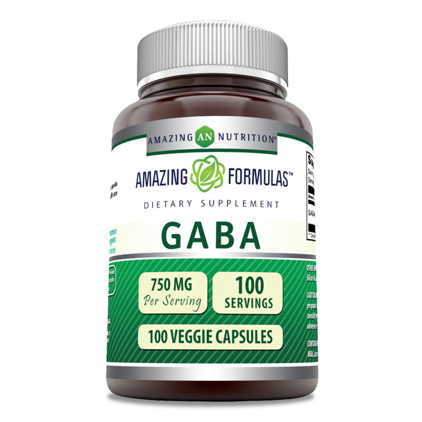Amazing Formulas Gaba 750Mg Per Serving 100 Veggie Capsules Supplement | Non-Gmo | Gluten Free | Made In Usa | Ideal For Vegetarians