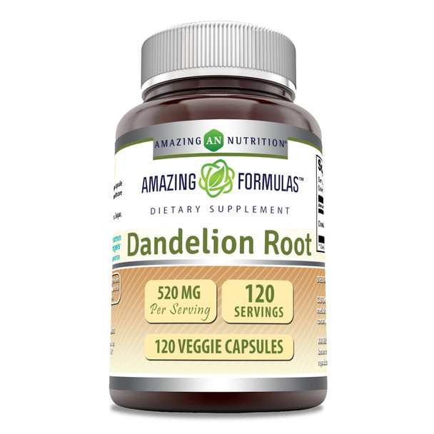 Amazing Formulas Dandelion Root 520Mg 120 Veggie Capsules Supplement | Taraxacum Officinale | Non-Gmo | Gluten Free | Made In Usa | Ideal For Vegetarians