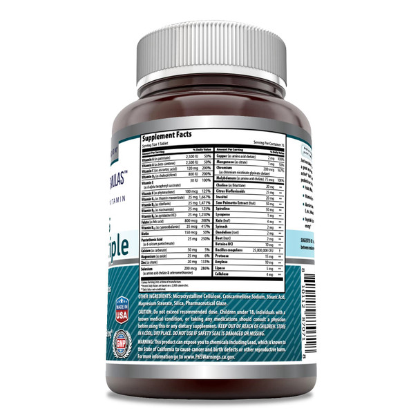 Amazing Formulas Multivitamin Food Based 75 Tablets (Non-Gmo, Gluten Free) Perfect Blend Of Vitamins, Minerals, 25 Million Cfu Probiotics & Food-Based Enzymes
